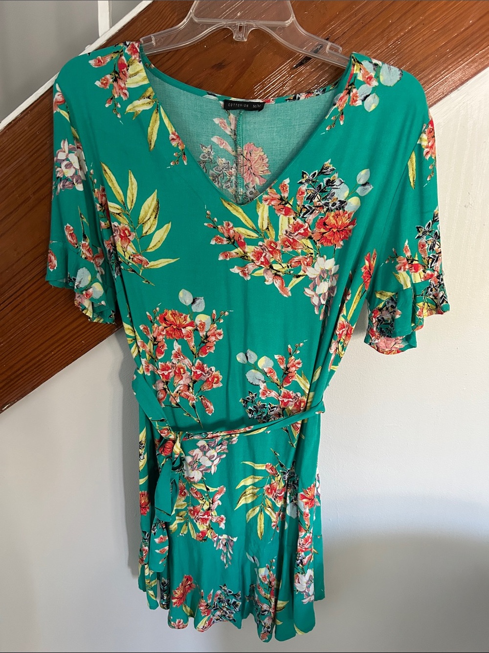 Cotton On Teal Floral Tie-Waist Mini Dress